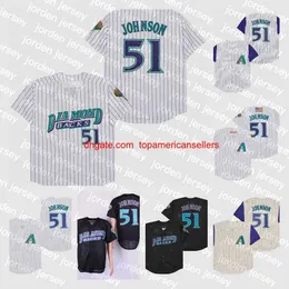 Niestandardowe koszulki baseballowe 51 Randy Johnson Jersey 2001 Vintage Home Away Black White Cream Button zszyta