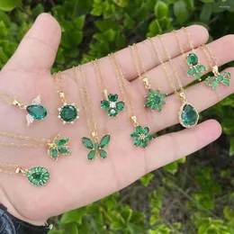 Anhänger Halskette Boho Grüne Stein Wasser Tropfen Blumen Halskette für Frauen Mode Goldfarbe mehrschichtiger Perlenparty Schmuck