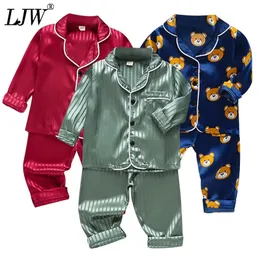 Pijama ljw çocuk pijamaları set kızlar kızlar buz ipek saten üst pantolonlar set bebek takım elbise çocuk giysileri yürümeye başlayan çocuk ev aşınma 230213