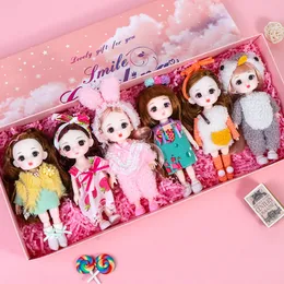 Dolls BJD Doll 13 Movable Joints 3D Eyes 6piece Set of 16CM Fashion Cute Makeup Gift Box Doll Set Girl Boy Toy Gift for Children 230211