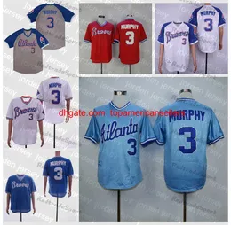 Camisas de beisebol personalizadas vintage 1974-1982 Dale Murphy #3 camisas azuis costurar