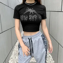 Women s T Shirt Y2K Women Clothes Punk Vintage Spider Graphic Black T shirts Mall Goth O neck Short Sleeve Crop Tops 230213