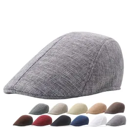 Retro Newsboy Hat Berets British Flat Caps Cotton Hemp Spring Man Painter Cap Beret Summer Breathable Duck Cap Hat Boina Casual Elastic Europe America Barett BC297