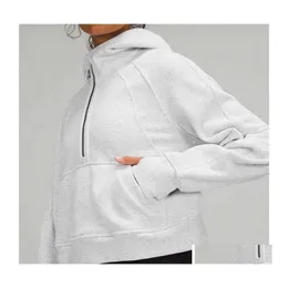 Yoga Kıyafetleri LU08 Scuba Hoodies Kadın Sporları Yarım Zip Ceket Fırçalı Açık Dış Mekan Gym Ceket Sweatshirts Dhxit'te Dış Hasta Dağıtım