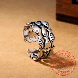 Bandringar % Real 925 Sterling Silver Fish Ring Justerbar Anillos för kvinnor Sterling-Silver-Jewelry Anillos de Plata Ley 925 Original G230213