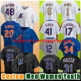 Stitch 48 Jacob DeGrom 17 Keith Hernandez Jerseys de beisebol 12 Francisco Lindor 20 Pete Alonso Mike Piazza Darryl Strawberry Max Scherzer Starling Mart