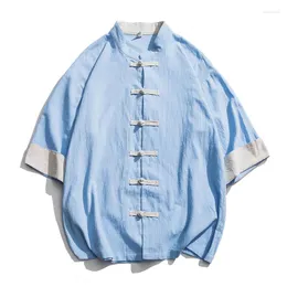 Ethnic Clothing Men Qipao Tops Tang Suit Traditional Chinese Style Hanfu Zen Art Casual Blouse Cotton T-shirt Samurai Haori