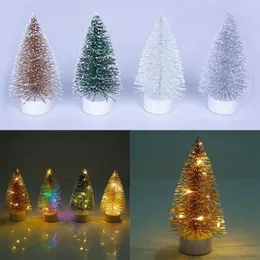 크리스마스 장식 미니 트리 소나무 바늘 DIY 홈 테이블 LED 컬러 램프 빛나는 크리스마스 가짜
