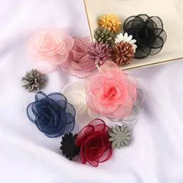 장식용 꽃 10 조각 시폰 장미 꽃 시뮬레이션 수제 DIY 공예 어린이 헤어 핀 장식 의류 액세서리