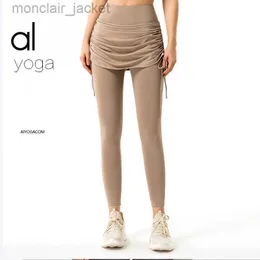 Дизайнер alos йога осень Новые поддельные брюки с двумя частями с плиссированной высокой талией и поднятием бедер.