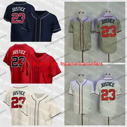 Custom Baseball Jerseys Mens David Justice #23 Vintage 1995 Stitched Shirts White Red Grey Jersey