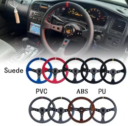 Universal 14 Inch 350mm Suede Car Racing Steering Wheels Deep Corn Drifting Sport Steering Wheel horn button with Logo 3 color5491119