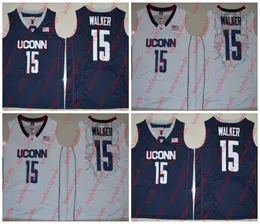 NCAA męska koszulka Uconn Huskies #15 Kemba Walker White Navy College Basketball Swingman Jersey
