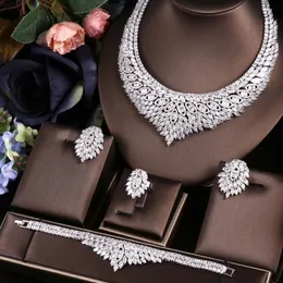 Свадебные ювелирные украшения наборы Jankelly African 4pcs Bridal Zirconia для женщин ювелирных изделий Dubai Nigeria CZ Crystal 230213