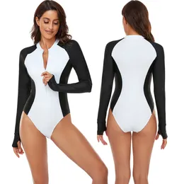 Costume da bagno intero a maniche lunghe da donna europeo e americano nuovo costume da bagno di grandi dimensioni da spiaggia con cerniera