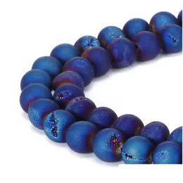 Stein 8 mm natürliche Perlen rund herrlich matt blau gefrostet Drusy Agata lose für DIY Schmuck machen Armband 6 mm 10 mm 12 mm Dro Dhgarden Dhcxu