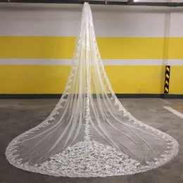 Brudslöjor REAL Bild 5 m lång bröllopsspets Appliqued paljetter En lager skräddarsydd lyxslöja