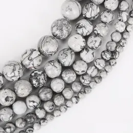Pietra 8 mm naturale grigio mappa perline sciolto rotondo distanziatore per creazione di gioielli 4/6/8/10/12 mm 15 braccialetto fai da te collana goccia Deliv Dhgarden Dhqav