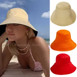 ワイドブリム帽子doubledided doubledided wearding Bucket Hats for Woman Panama Bucket Hat Men Cap Fisherman Hats Summer Solid Color Cap Sun FishingR230214