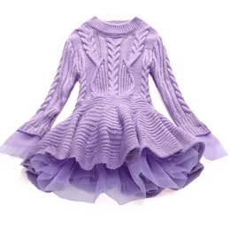 Mädchenkleider Kleid Weihnachten Hochzeitsfeier Strickpullover Chiffon warme Winter Kinder Kleidung Kinder Kleidung Baby 230214