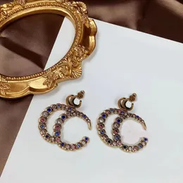 2023-bedel oorbellen mode luxe merk ontwerper vintage klassieke stijl kleur diamant dubbele g letter oorbellen bruiloft kwaliteit met doos en postzegels