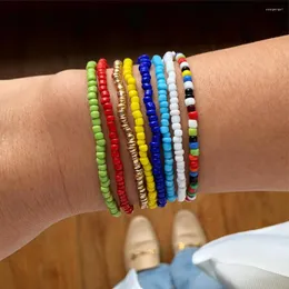 Bracelets de charme estilo boêmio 8 pulseira colorida mista de cordas artesanais pequenas contas para mulheres elásticas de múltiplas camadas de camada