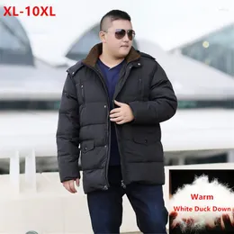 Męska zima 90% biała kurtka męska płaszcz z kapturem ciepło plus w rozmiarze 5xl 6xl 7xl 8xl 9xl 10xl ponadwymiarowe gęste ubrania męskie parka