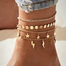 Ножные браслеты Jouval Boho, браслет на щиколотке со звездами и блестками, 4-слойный для женщин, очаровательная цепочка на ногу, модные пляжные украшения для ног, аксессуары