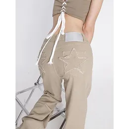 Damskie dżinsy damskie khaki dżinsy gwiezdne kieszonkowe vintage proste spodnie w otchłani Worbgy Streetwear Casual Brown Denim Spodni Panie 230214