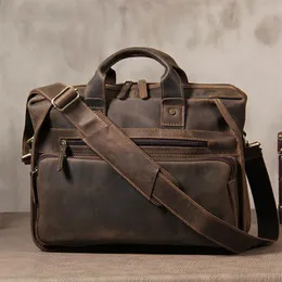 Портфазы Luufan подлинный кожаный портфель сумки для мужчины для 14 -дюймовой ПК Бизнес -сумки Винтажный мужской ноутбук сумочка ручной работы 230214