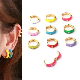 2pcs Stainless Steel Colorful Round Hoop Earrings for Women Trendy Dripping Oil Jewelry Ins Zircon Crystals Huggie Earring