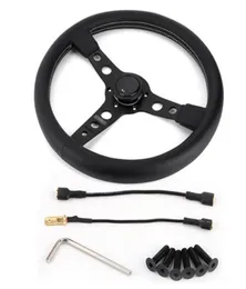 350mm14in for MOMO Prototipo Style 6 Black Leather Racing Steering Wheel Gray Stitching with Horn Button8782734