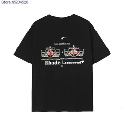 남자 T 셔츠 2023 New Fashion F1 Formula One 레이싱 팀 Rhude Co 브랜드 인쇄 짧은 슬리브 블랙 S-XL