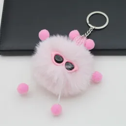 Kluczowe pierścienie Święta Święta kreskówka Key Key Pierścień Różowy królik futra Elf Małe brykiety Plush Ball Doll Work Wisiant Cute Key C.