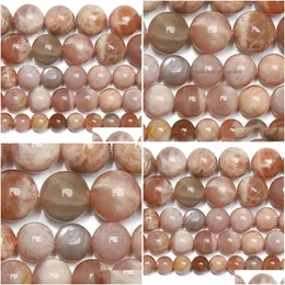 Stone 8mm Natural Peach Moonstone Round Loose Pärlor 15 Strand 6 8 10mm plockstorlek för smycken gör droppleverans dhgarden dhksp