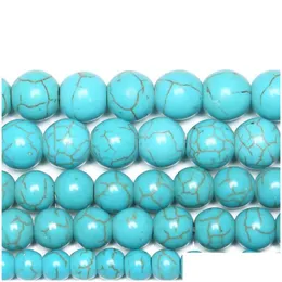 Taş 8mm Pürüzsüz Doğal Mavi Turquoises Yuvarlak Gevşek Boncuklar 15 Strand 4 6 8 10 12 mm Takı Yapma Boyutu Damla Donanım Dhgarden Dhfbi