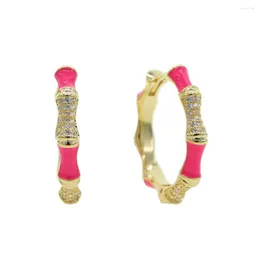 Brincos de argolas cor de ouro com esmalte branco rosa Círculo de bambu para mulheres hip hop grandes esposas de basquete de celebridades Hoops