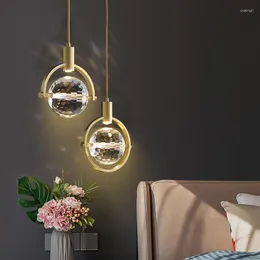 Lampes suspendues haut de gamme tout en cuivre lumière luxe petit lustre nordique moderne minimaliste boule de cristal fond mur couloir plafonnier