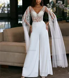 Party Dresses White Jumpsuits Evening V Neck Sequined Beaded Long Sleeve Prom Gown vestidos de mujer casual elegante fiesta 2023 230214