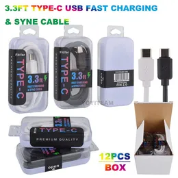 3 3ft Type-C till USB-kablar Snabbladdning med plastfodral som passar för Galaxy S20 Note20 Smarttelefoner 12st i White Box och UPC Barcode342W