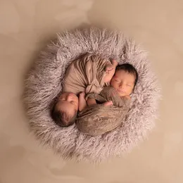 Decken Pucken Baby Runde Decke Langflor Mongolei Kunstpelz Studio Prop Born Po Shoot Hintergrund Korbfüller Pografie Zubehör hhhhhhe 230214