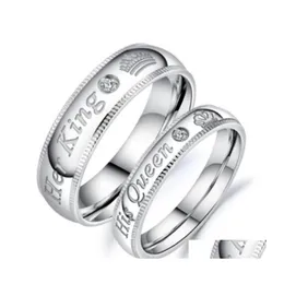 Par ringer sin kung och hans drottning Zircon Wedding for Women Men Jewelry Lover Gift 925 Sier Ring Drop Delivery DHW6B