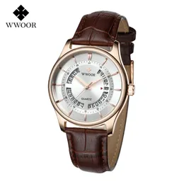 Wristwatches WWOOR Luxury Leather Watch Men Fashion Dress Man Watches Auto Date Calendar Simple Quartz Horloges Mannen 8863