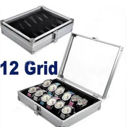 Caixa de relógio 12 slots de grade relógio de alumínio Winder Alumínio dentro de recipientes Organizador de jóias Relógios Exibir caixa de armazenamento Case305t191q
