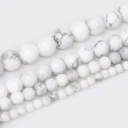 Turkus 4/6/8/10 mm naturalny okrągły biały wycie kamień barwiony luźne koraliki dystansowe do biżuterii mody produkująca bransoletkę dhgarden dh5Kl