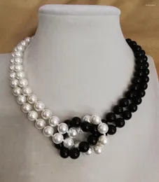Hänge halsband kvinnor smycken 2 rader halsband 8mm svart vit halva blandad rund pärla naturlig sydsäckskal pärlhandgjord