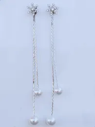 Kolczyki Dangle Korean Design Pearl Long frędzle płatek śniegu do tyłu wiszące kolczyki dla kobiet