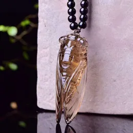 Hänge halsband jourseige te naturliga kristall snidade cikada pärlor halsband tur för kvinnor män vän insekt mode smycken