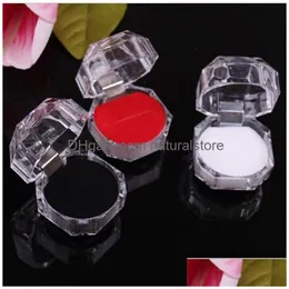 Smyckeslådor 3Colors 60st Rings Clear Acrylic Present Box Ring Stud Dust Plug 314 Q2 Drop Delivery Packaging Display DH67Z