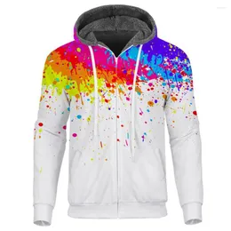 Erkek Hoodies Kış Kalın 3D Renkli Baskı Erkekler Fermuarı Kapşonlu Ceket Sweatshirt Ceketler Uzun Kollu Erkek Özel